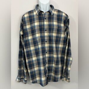PATAGONIA Worn Wear Tan & Blue Plaid Organic Cotton Button-Down Shirt Size XL
